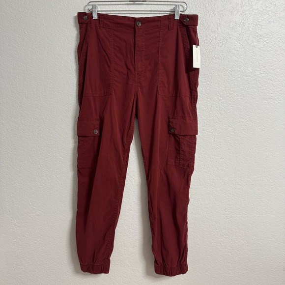 Anthropologie‎ Cargo Jogger Pants Womens 31 Red Lyocell Blend Utility Travel